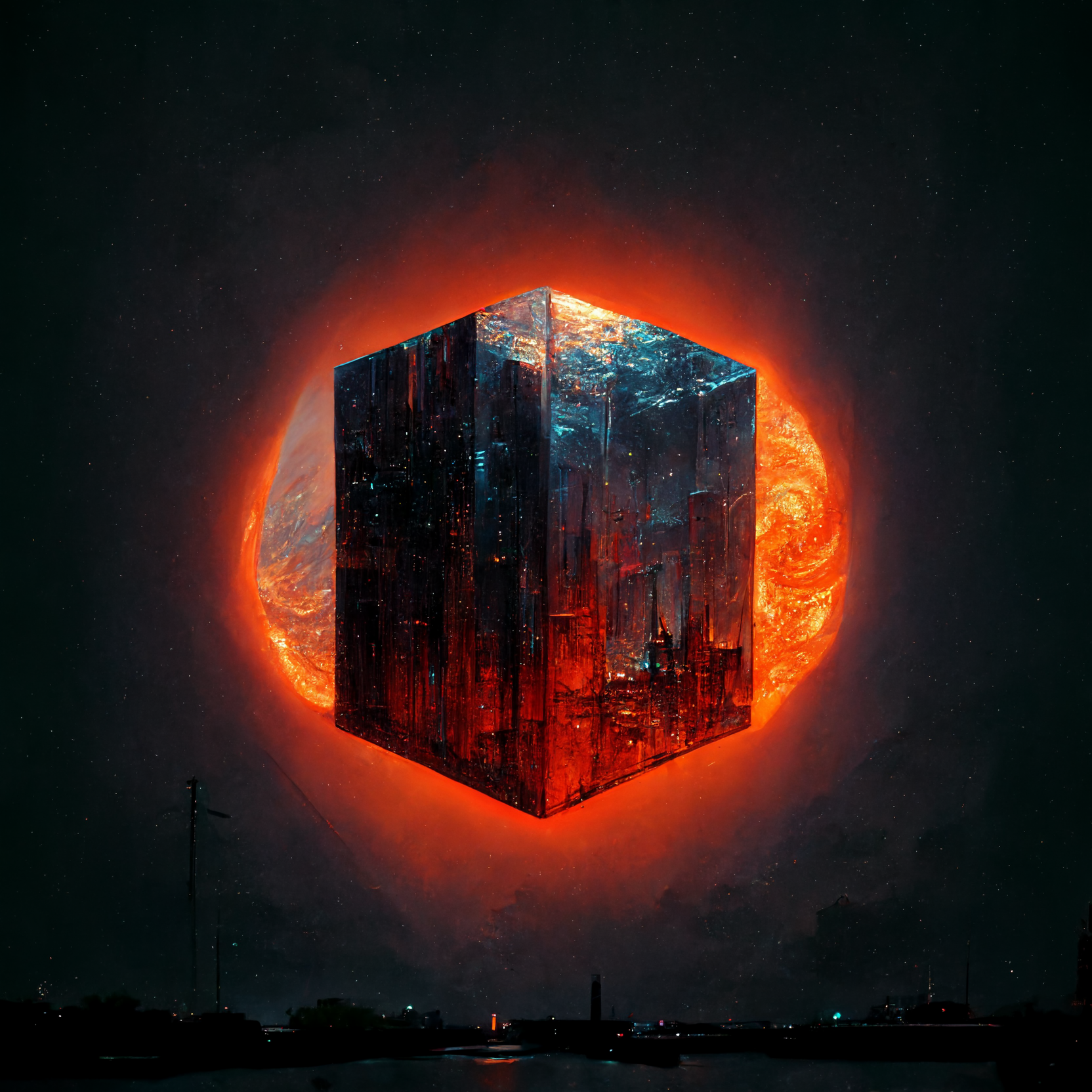 A colossal black cube